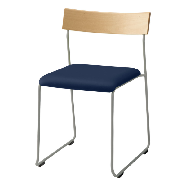 内田洋行 リフレッシュタイプチェア CS-28Nシリーズ 背ウッド ビニールレザー ループ脚 シルバーメタリック塗装 6-450-591