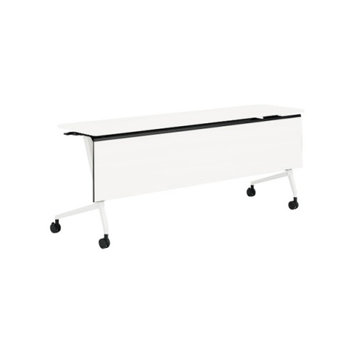 オカムラ マルカミーティングテーブル 樹脂幕板 コンセント無 棚板無 天板ホワイト／ネオウッド W1800×D450×H720 81F5AA