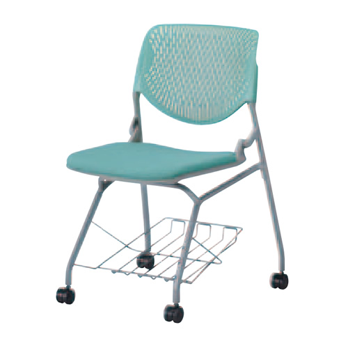 オカムラ ミーティングチェア ルナチェア 4本脚 セージシェル 肘なし パットなし 棚付 81S1KA/81S1KY