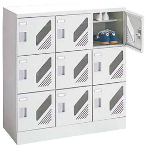 オカムラ シューズロッカー 扉付 窓付 3列3段 9人用 シリンダー錠 W900