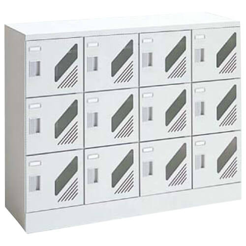 オカムラ シューズロッカー 扉付 窓付 4列3段 12人用  シリンダー錠 W1200×D400×H960mm 9346LK-Z13