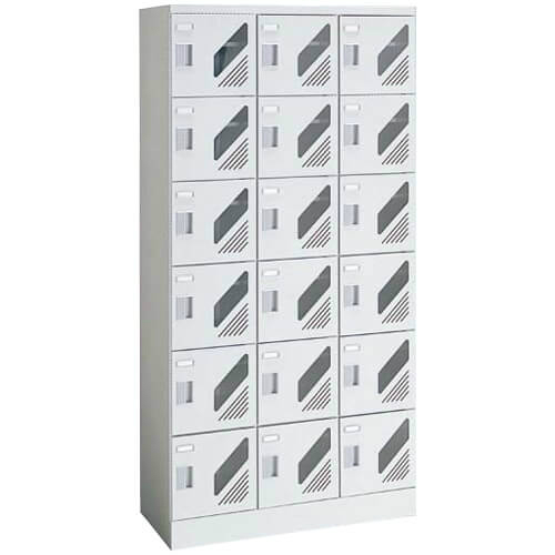 オカムラ シューズロッカー 扉付 窓付 3列6段 18人用  シリンダー錠 W900×D400×H1790mm 9346RK-Z13