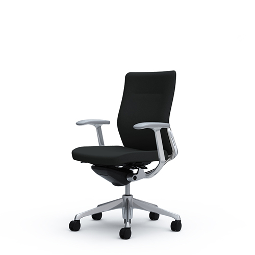 オカムラ コーラルチェア クッション ミドルバック ホワイト体 ポリッシュ枠 ハンガー無 ランバー付 デザイン肘 CQ43BZ-FS