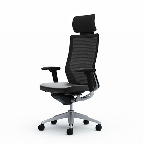 オカムラ コーラルチェア 背メッシュ座革 エクストラ背 ブラック体 シルバー枠 ハンガー無 ランバー付 アジャスト肘 CQ8AGS-FSV1