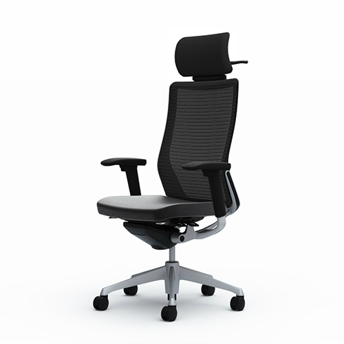 オカムラ コーラルチェア 背メッシュ座革 エクストラ背 ブラック体 シルバー枠 ハンガー付 ランバー無 アジャスト肘 CQ8BGR-FSV1