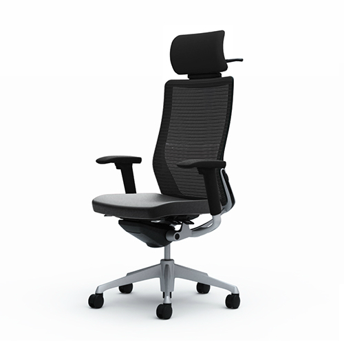 オカムラ  コーラルチェア 背メッシュ座革 エクストラ背 ブラック体 シルバー枠 ハンガー付 ランバー付 アジャスト肘 CQ8BGS-FSV1