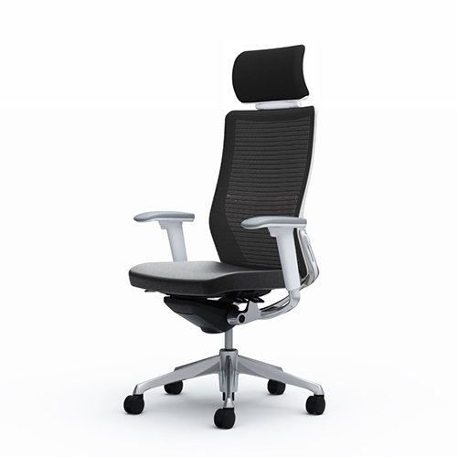 オカムラ コーラルチェア 背座革 エクストラ背 ホワイト体 ポリッシュ枠 ハンガー無 ランバー付 アジャスト肘 CQ8CBZ-P676