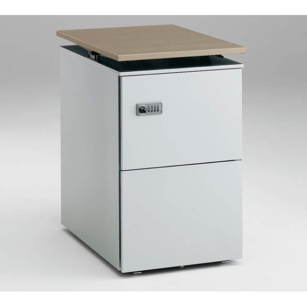 オカムラ 天板昇降ワゴン サイド把手タイプ ダイヤル錠 2段 W410×D580×H650 DN38YE