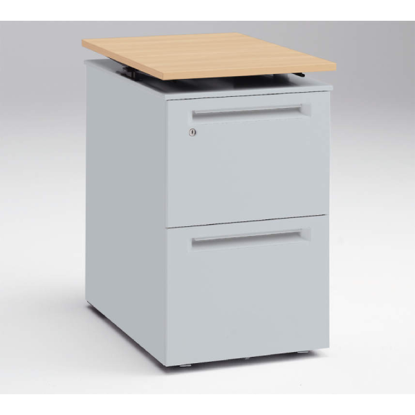 オカムラ 天板昇降ワゴン フロント把手タイプ シリンダー錠 2段 W410×D580×H650 DNC8XB