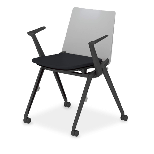 コクヨ ミーティングチェア スタッカ[STACKA]チェア ブラック塗装脚/キャスタータイプ/背座別色 肘付き K12-B211CU