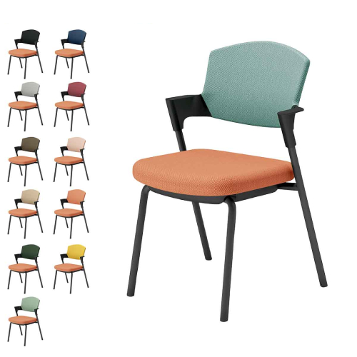 コクヨ プロッティチェア ミーティングチェア 固定脚 背座クッション 肘付き ブラック塗装脚 布 座/ペールテラコッタ K17-B02CZ-0Y