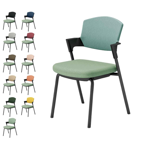 コクヨ プロッティチェア ミーティングチェア 固定脚 背座クッション 肘付き ブラック塗装脚 布 座/オパールグリーン K17-B02CZ-2J