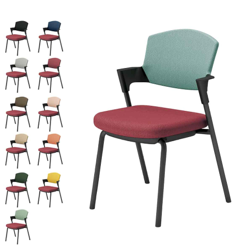 コクヨ プロッティチェア ミーティングチェア 固定脚 背座クッション 肘付き ブラック塗装脚 布 座/パーシアンレッド K17-B02CZ-AG