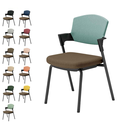 コクヨ プロッティチェア ミーティングチェア 固定脚 背座クッション 肘付き ブラック塗装脚 布 座/ダークグレージュ K17-B02CZ-M6