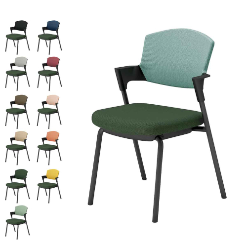 コクヨ プロッティチェア ミーティングチェア 固定脚 背座クッション 肘付き ブラック塗装脚 布 座/ディープグリーン K17-B02CZ-Q6