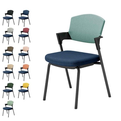 コクヨ プロッティチェア ミーティングチェア 固定脚 背座クッション 肘付き ブラック塗装脚 布 座/ネイビー K17-B02CZ-T7