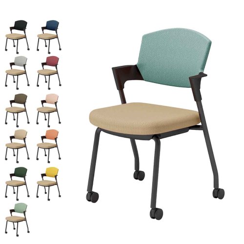 コクヨ プロッティチェア キャスター 背座クッション 肘付き ブラック塗装脚 布 座/ソフトベージュ K17-B22CW-1K/K17-B22CG-1K