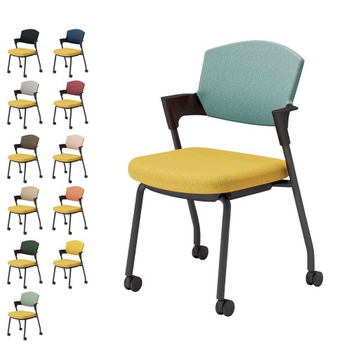 コクヨ プロッティチェア キャスター 背座クッション 肘付き ブラック塗装脚 布 座/オリーブイエロー K17-B22CW-1S/K17-B22CG-1S