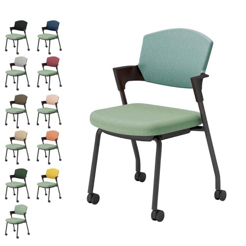 コクヨ プロッティチェア キャスター 背座クッション 肘付き ブラック塗装脚 布 座/オパールグリーン K17-B22CW-2J/K17-B22CG-2J