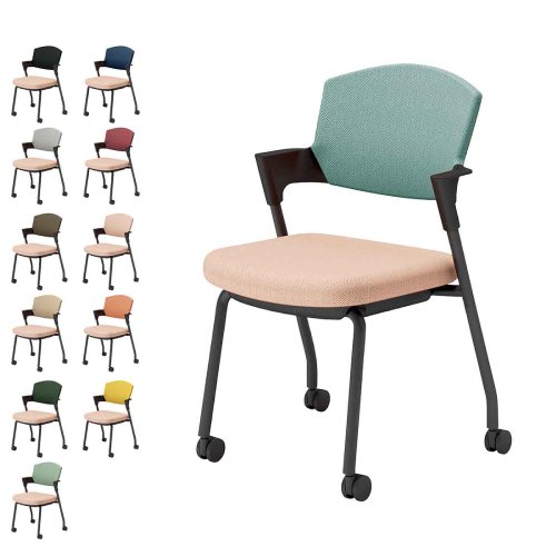 コクヨ プロッティチェア キャスター 背座クッション 肘付き ブラック塗装脚 布 座/アッシュピンク K17-B22CW-9G/K17-B22CG-9G