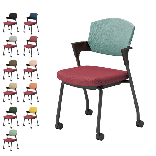 コクヨ プロッティチェア キャスター 背座クッション 肘付き ブラック塗装脚 布 座/パーシアンレッド K17-B22CW-AG/K17-B22CG-AG