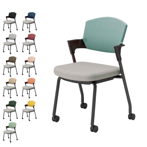 コクヨ プロッティチェア キャスター 背座クッション 肘付き ブラック塗装脚 布 座/ライトグレー K17-B22CW-E2/K17-B22CG-E2