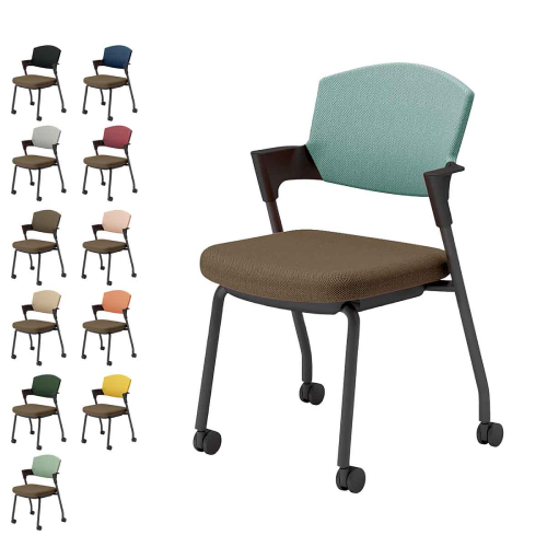 コクヨ プロッティチェア キャスター 背座クッション 肘付き ブラック塗装脚 布 座/ダークグレージュ K17-B22CW-M6/K17-B22CG-M6