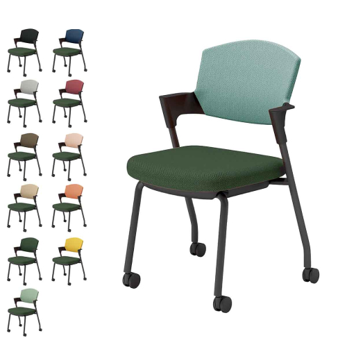 コクヨ プロッティチェア キャスター 背座クッション 肘付き ブラック塗装脚 布 座/ディープグリーン K17-B22CW-Q6/K17-B22CG-Q6