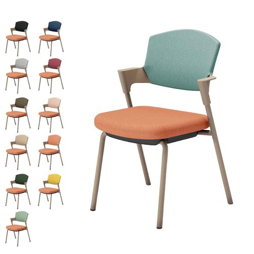 コクヨ プロッティチェア ミーティングチェア 固定脚 背座クッション 肘付き ベージュ塗装脚 布 座/ペールテラコッタ K17-Z02CZ-0Y