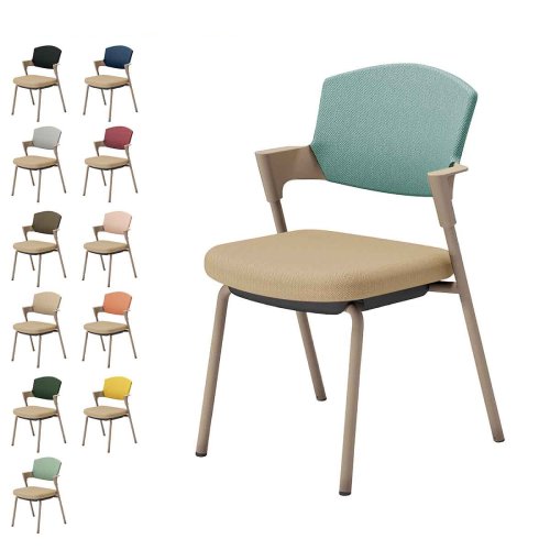 コクヨ プロッティチェア ミーティングチェア 固定脚 背座クッション 肘付き ベージュ塗装脚 布 座/ソフトベージュ K17-Z02CZ-1K