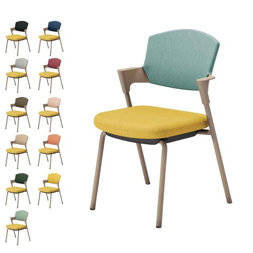 コクヨ プロッティチェア ミーティングチェア 固定脚 背座クッション 肘付き ベージュ塗装脚 布 座/オリーブイエロー K17-Z02CZ-1S