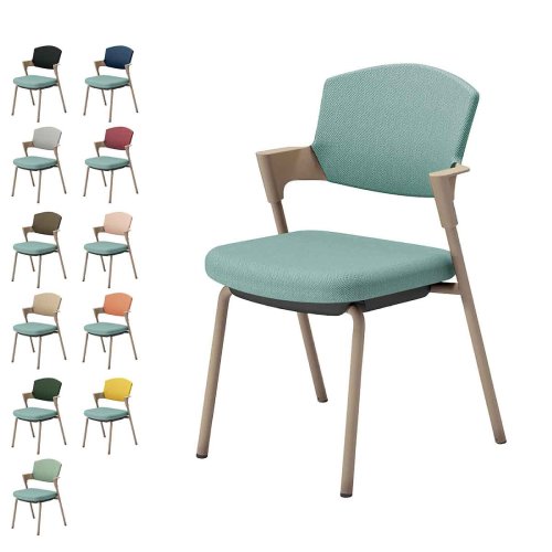 コクヨ プロッティチェア ミーティングチェア 固定脚 背座クッション 肘付き ベージュ塗装脚 布 座/アッシュターコイズ K17-Z02CZ-39