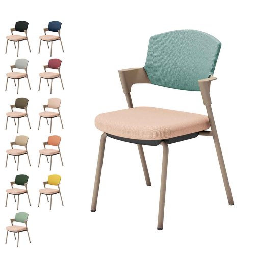 コクヨ プロッティチェア ミーティングチェア 固定脚 背座クッション 肘付き ベージュ塗装脚 布 座/アッシュピンク K17-Z02CZ-9G