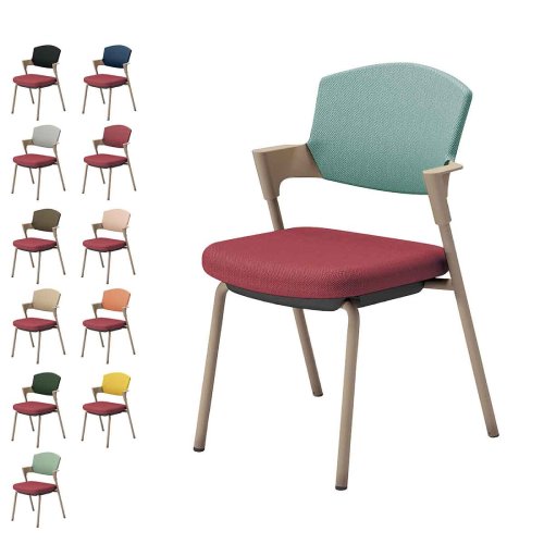 コクヨ プロッティチェア ミーティングチェア 固定脚 背座クッション 肘付き ベージュ塗装脚 布 座/パーシアンレッド K17-Z02CZ-AG