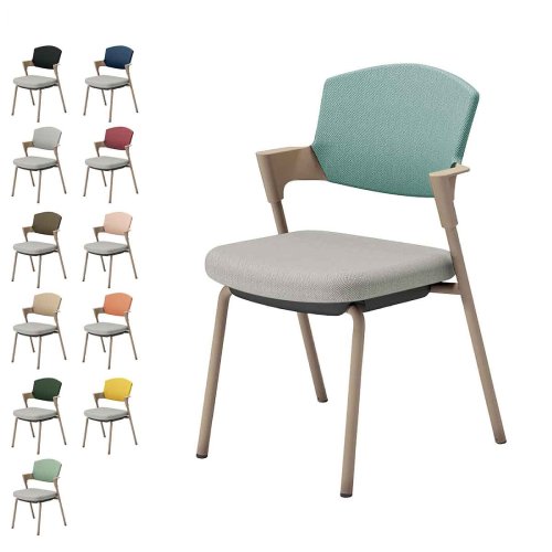 コクヨ プロッティチェア ミーティングチェア 固定脚 背座クッション 肘付き ベージュ塗装脚 布 座/ライトグレー K17-Z02CZ-E2