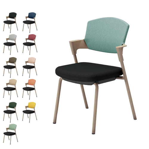 コクヨ プロッティチェア ミーティングチェア 固定脚 背座クッション 肘付き ベージュ塗装脚 布 座/ブラック K17-Z02CZ-E6