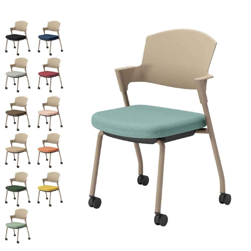 コクヨ プロッティチェア ミーティングチェア キャスター 背樹脂 肘付き ベージュ塗装脚 布 K17-Z21C