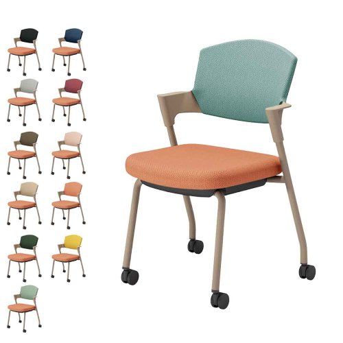 コクヨ プロッティチェア キャスター 背座クッション 肘付き ベージュ塗装脚 布 座/ペールテラコッタ K17-Z22CW-0Y/K17-Z22CG-0Y