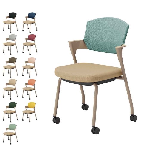 コクヨ プロッティチェア キャスター 背座クッション 肘付き ベージュ塗装脚 布 座/ソフトベージュ K17-Z22CW-1K/K17-Z22CG-1K