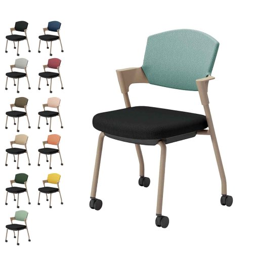 コクヨ プロッティチェア キャスター 背座クッション 肘付き ベージュ塗装脚 布 座/ブラック K17-Z22CW-E6/K17-Z22CG-E6