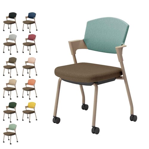 コクヨ プロッティチェア キャスター 背座クッション 肘付き ベージュ塗装脚 布 座/ダークグレージュ K17-Z22CW-M6/K17-Z22CG-M6