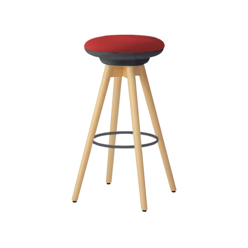 オカムラ ピルエットチェア pirouetto 木脚ハイスツール ナチュラル脚 ブラックシェル 布張 L122GC-F