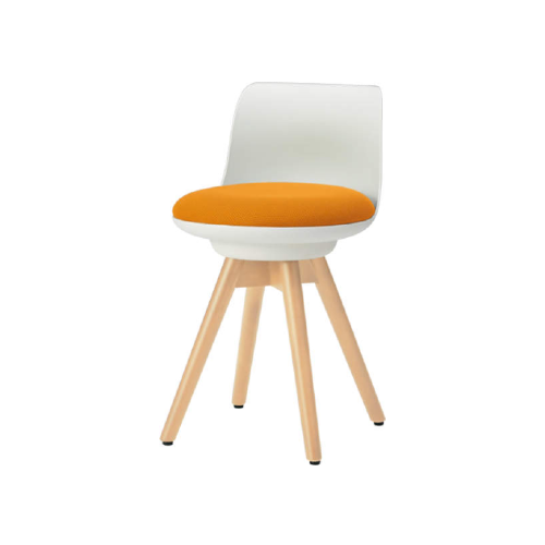 オカムラ ピルエットチェア pirouetto 木脚チェア ナチュラル脚 ホワイトシェル 布張 L122HZ-F