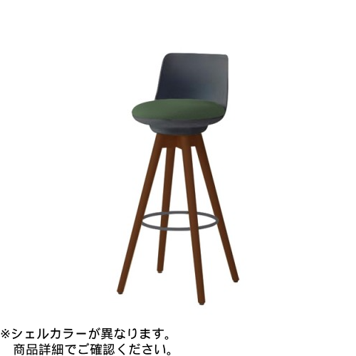 オカムラ ミーティングチェア ピルエットチェア 木脚ハイチェア(ダーク脚) ダークグレーシェル 布張 プレーンニット L122JF-F