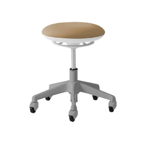 オカムラ ピルエットチェア pirouetto 5本脚スツール グレー脚 ホワイトシェル ゴムキャスター 布張 L890RG-F