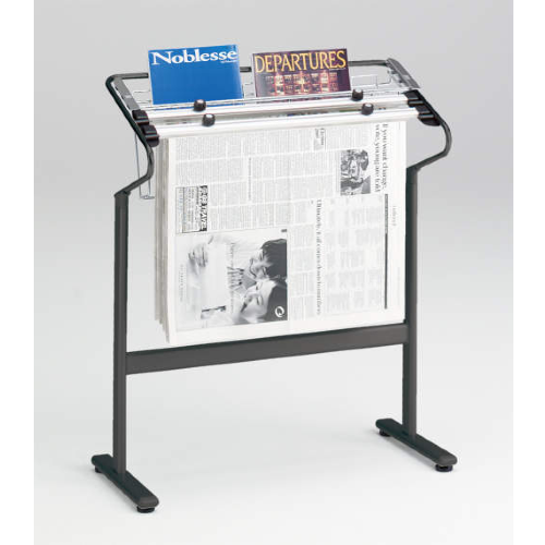 オカムラ 新聞架・雑誌架(マガジンラック) 新聞ばさみ(1日用)2本付ワイヤー/クロムメッキ W689×D320×H807 L959JG-Z25