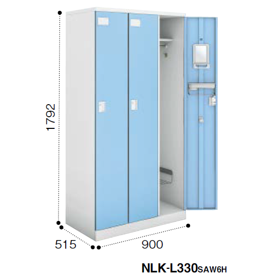 コクヨ シーフォート 3人用ロッカー 扉W300 カラー扉タイプ シリンダー錠 NLK-L330