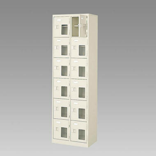 ナイキ シューズボックス（扉付.中棚付） 2列6段 12人用 セミホワイト 錠なし SB26GNM-SH