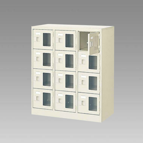 ナイキ シューズボックス（扉付.中棚なし） 3列4段 12人用 セミホワイト 錠なし SB34G-SH