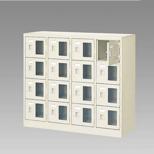 ナイキ シューズボックス（扉付.中棚なし） 4列4段 16人用 セミホワイト 錠なし SB44G-SH